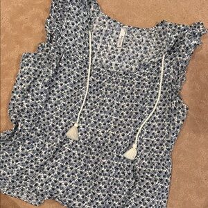 torrid Navy and White Floral Tassel Peasant Top
